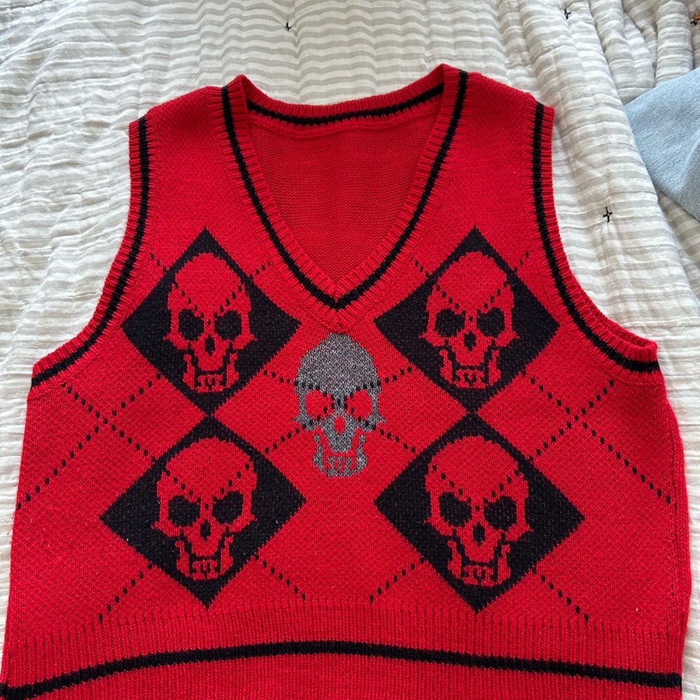 Red Skull Pattern Sweater Vest